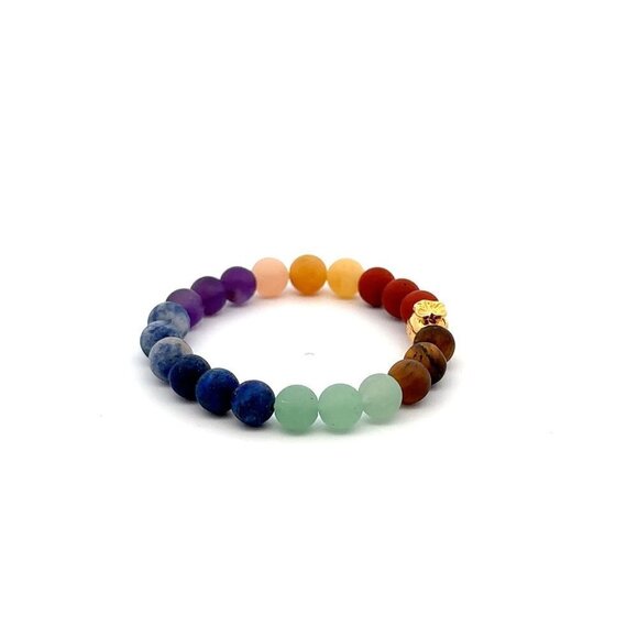 18K Gold Money Bag Lucky Charm Bracelet Gemstones Natural Matte Chakra 6mm - Picture 3 of 5